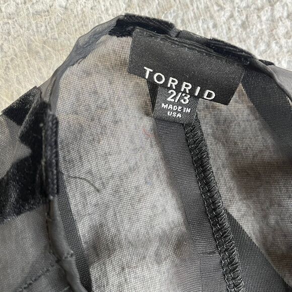 Torrid Cardigan Sweater Women 2/3 Black Open Front Sheer Mesh Velvet Flock Flowy - Picture 5 of 9